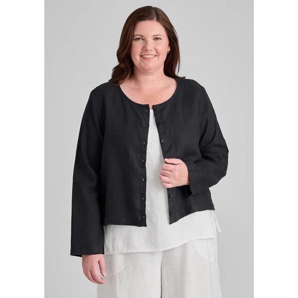 Flax 100% Linen Oversized Layering Cardigan Lagenlook Top Black Size Med Blouse - Picture 1 of 11